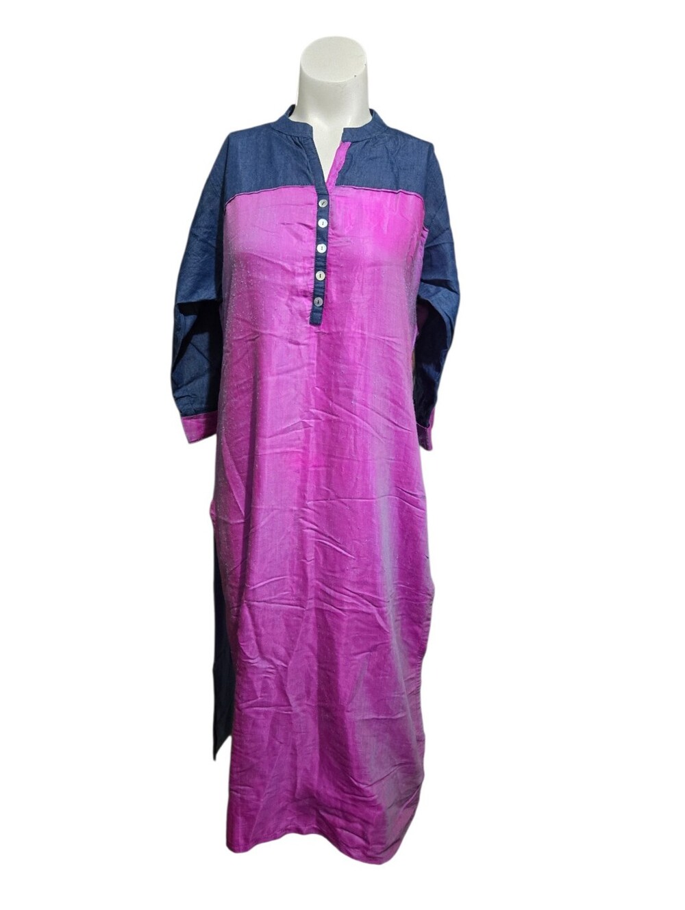 Soch XL Pink Blue Colorblock Tunic Kurta Dress 3/4 Sleeve Side Slits Boho